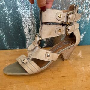 Ibiza Last “Boho Western” Handmade Style Taupe Suede Leather Sandal Heels